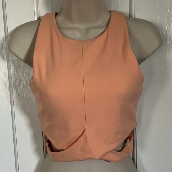 Athleta Keyhole Back Crossover Hem Cropped Sports Bra Top Size Small Cantaloupe - Picture 1 of 12
